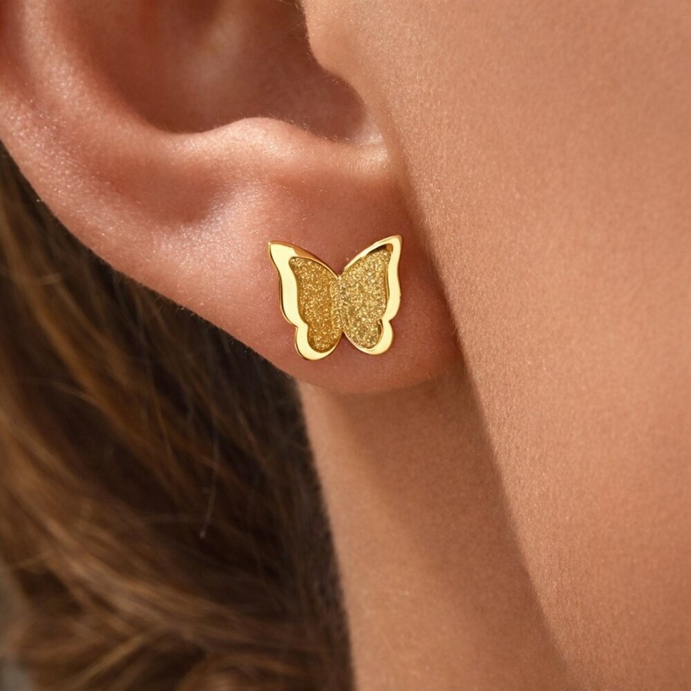 18k Gold Plated Lariat Necklace Earrings Set Stainless Steel Butterfly Y-Drop - Picture 5 of 11